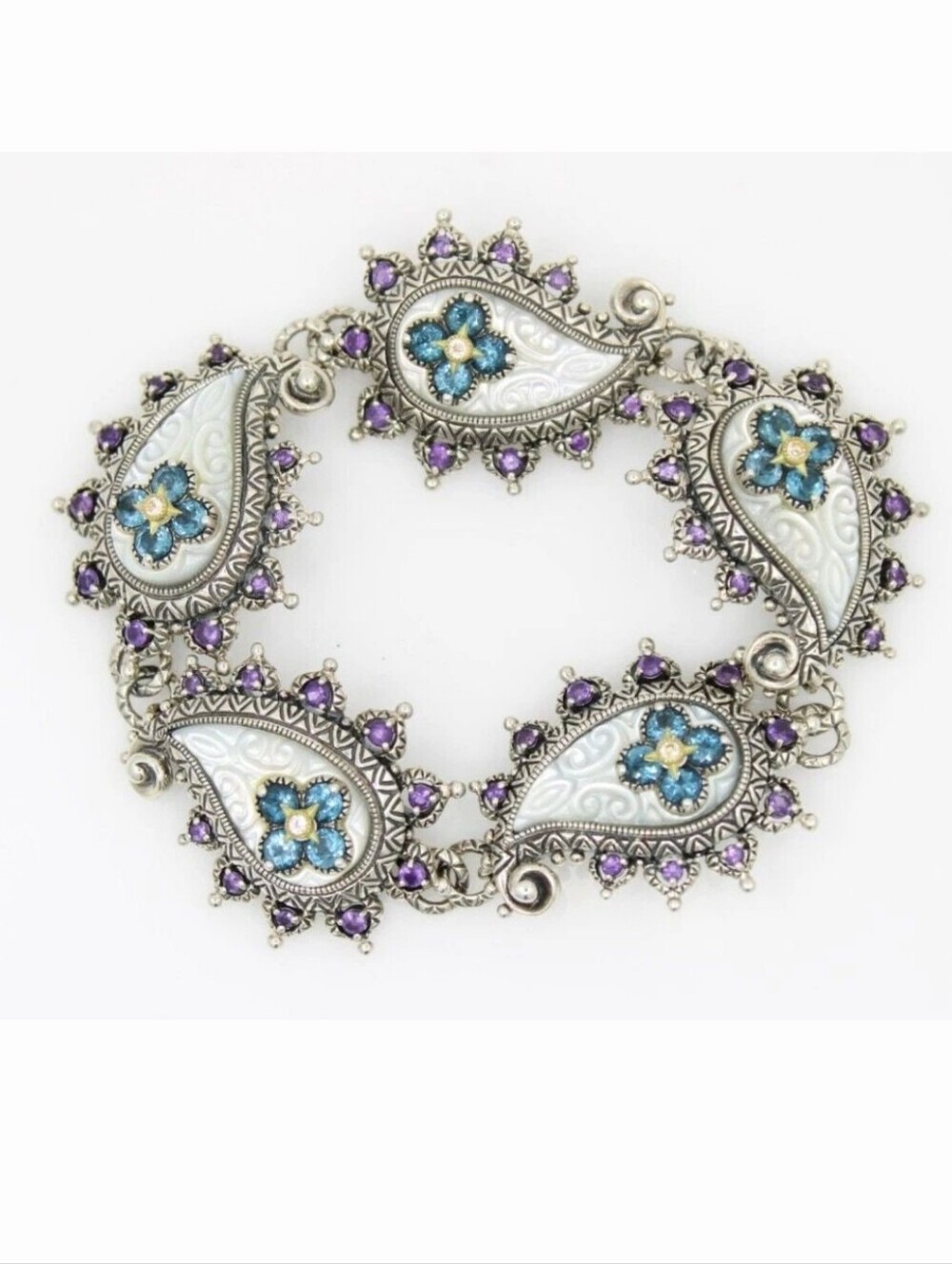 Barbara Bixby Gemstone Paisley Sterling Silver 18K Gold Bracelet